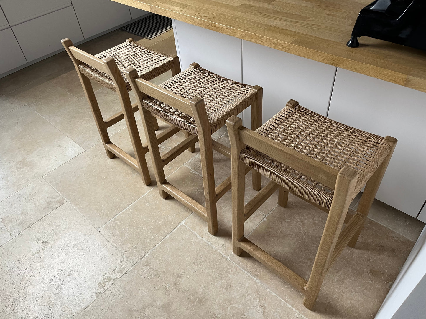 Tabouret Haut en Chêne avec Assise en Corde Danoise
