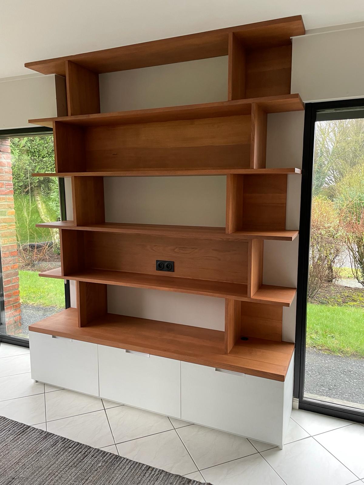 Bibliothèque sur Mesure en Hêtre et Mélaminé Blanc