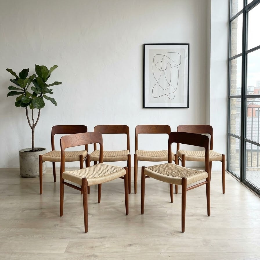 Lot de 6 chaises no. 75 en teck - Niels Otto Møller
